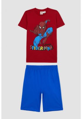 Pijama cu pantaloni scurti si imprimeu Spiderman