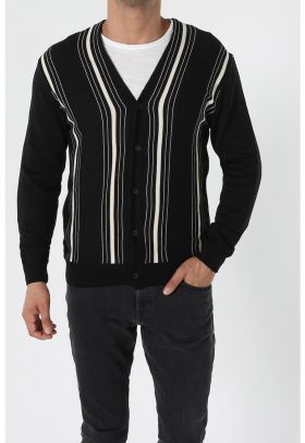 Cardigan cu decolteu in V si dungi