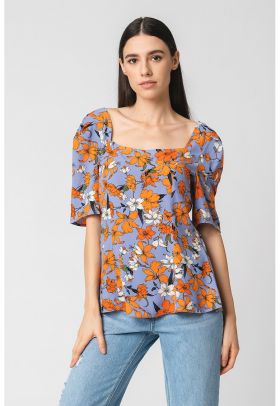 Bluza cu model floral si decolteu patrat Anne