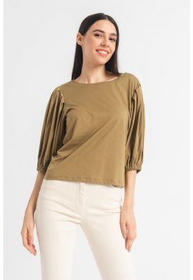Bluza de bumbac cu maneci bufante 3/4