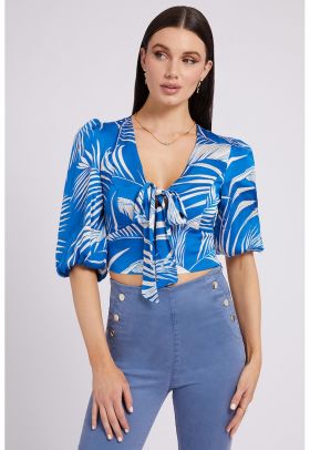 Bluza crop cu imprimeu tropical