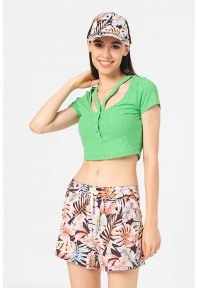 Tricou crop striat cu decupaje Emma