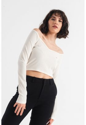 Bluza crop cu aspect striat Nella