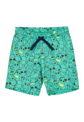 Pantaloni scurti sport de bumbac cu imprimeu - Verde deschis