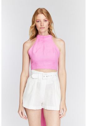 Top crop din in organic cu decolteu halter Hibiscus