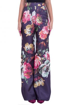 Pantaloni evazati din catifea cu imprimeu floral