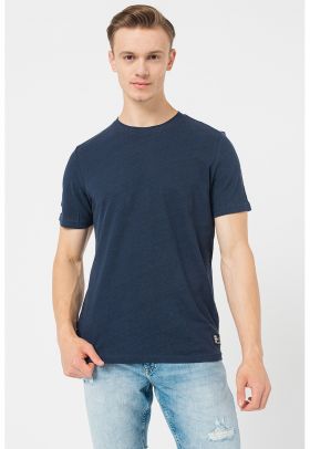 Tricou din amestec de in cu decolteu la baza gatului