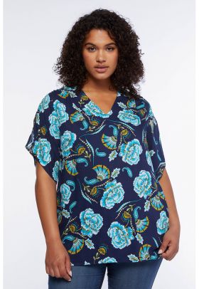 Bluza cu decolteu in V si imprimeu floral