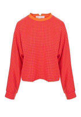 Bluza din amestec de bumbac cu model houndstooth