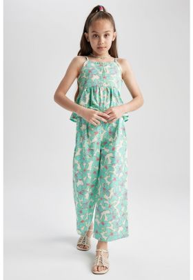 Set de top cu imprimeu floral si pantaloni cu croiala ampla - 2 piese