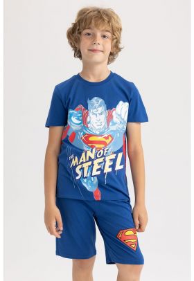 Pijama cu maneci scurte si imprimeu Superman