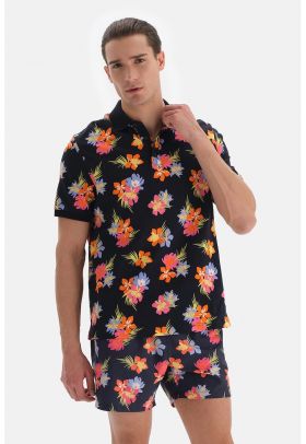 Tricou polo cu model floral