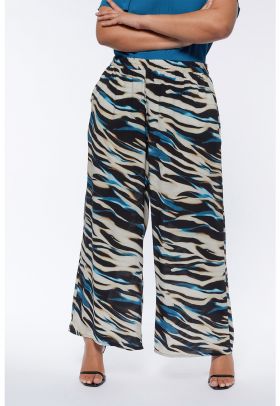 Pantaloni cu croiala ampla si imprimeu animal print