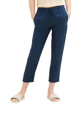 Pantaloni crop conici din amestec de in