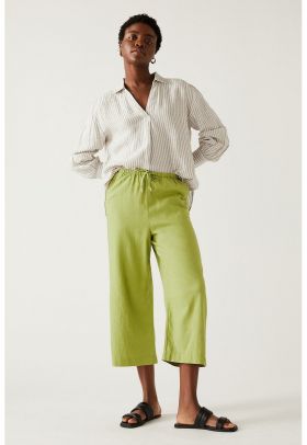 Pantaloni crop din amestec de in