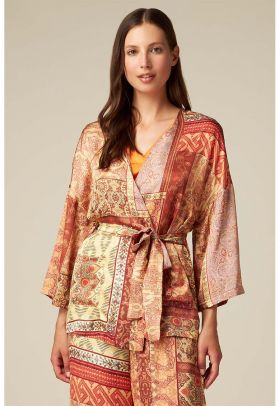 Kimono cu imprimeu si cordon in talie