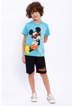 Set de tricou cu imprimeu Mickey-Mouse si pantaloni scurti - 2 piese