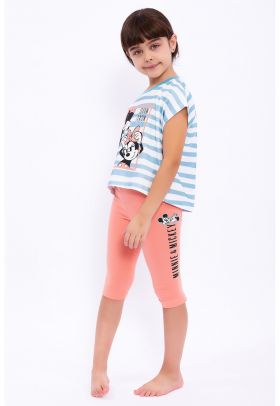 Set de tricou si colanti cu imprimeu Mickey&Minnie Mouse