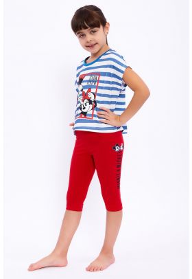 Set de tricou si colanti cu imprimeu Mickey&Minnie Mouse