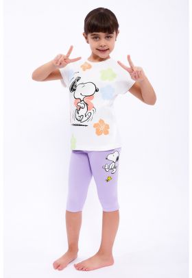 Set de tricou si colanti cu imprimeu Snoopy