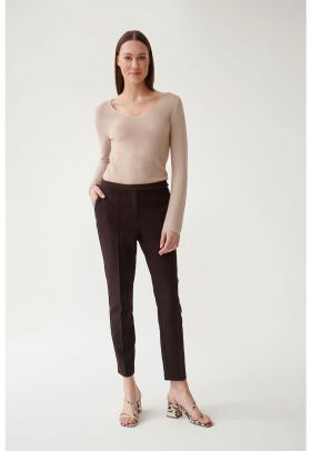 Pantaloni chino crop cu talie medie