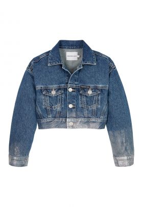 Jacheta crop de denim cu aspect decolorat