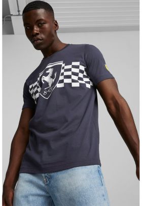 Tricou cu decolteu la baza gatului si imprimeu Ferrari Race