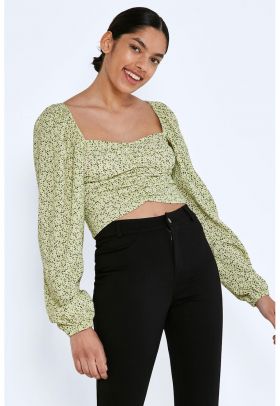 Bluza crop cu imprimeu floral