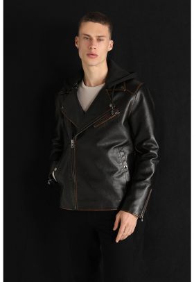 Jacheta biker slim fit de piele ecologica