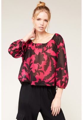 Bluza cu imprimeu floral si maneci 3/4