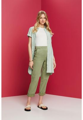 Pantaloni chino crop din bumbac si lyocell