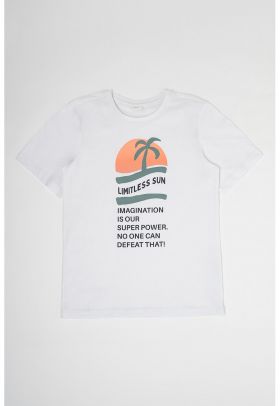 Tricou cu imprimeu text si tropical