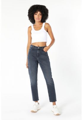 Blugi crop mom-fit cu aspect decolorat