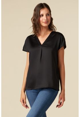 Bluza cu maneci scurte si aspect satinat