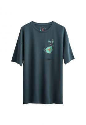 Tricou unisex cu imprimeu grafic si maneci cazute