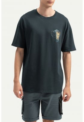 Tricou unisex cu imprimeu si maneci cazute