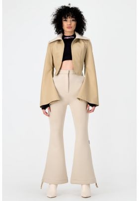 Jacheta crop de piele ecologica cu maneci clopot