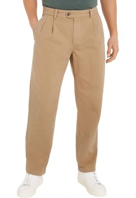 Pantaloni din amestec de bumbac organic cu talie medie si pliuri