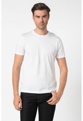 Tricou slim fit cu decolteu la baza gatului