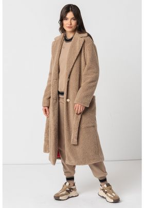 Haina de blana shearling cu buzunare aplicate