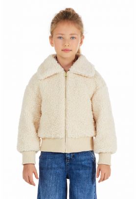 Jacheta cu fermoar din blana shearling sintetica