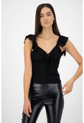 Bluza cu decolteu in V si maneci cu volane