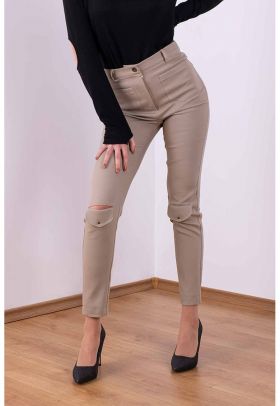 Pantaloni slim fit cu talie inalta si decupaj