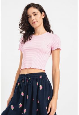 Tricou crop cu dungi Madi