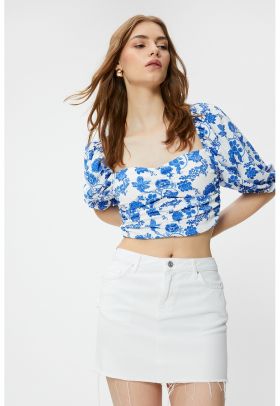 Bluza crop cu imprimeu floral