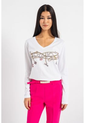 Bluza cu decolteu in V si imprimeu grafic