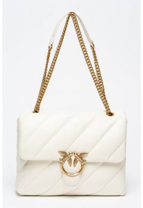 Geanta de piele cu bareta de umar si logo metalic Big Love Puff Maxi Quilt