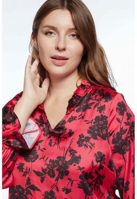 Bluza cu model floral si aspect satinat