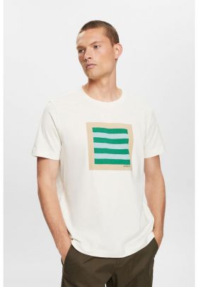 Tricou cu decolteu la baza gatului si imprimeu geometric