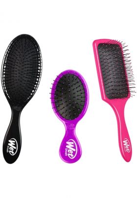 all in one: Perie Original Detangler Black + Mini detangler Purple + Paddle Pink